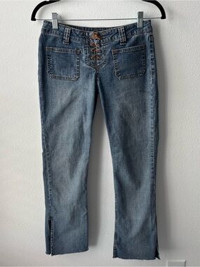 l.e.i Women's Lace-Up Front Straight Leg Blue Jeans
